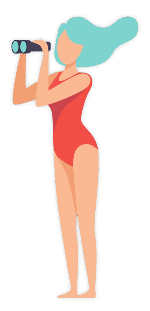 Femme nageur-sauveteur avec jumelles